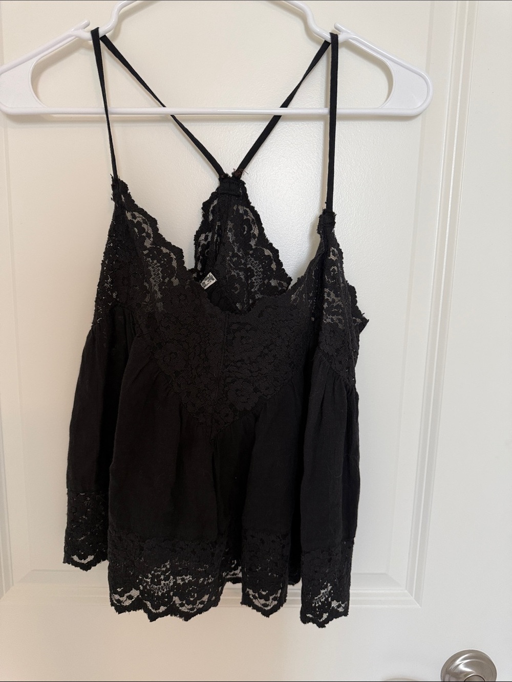 Free People Black Lace-Trim V-Neck Camisole Tank